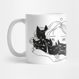 Anime Girl Hugging Many Black Cats Mug